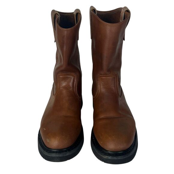 Mens Brown Leather Pull On Work Boots Thick Sole Western Style Size 7.5 main image 9
